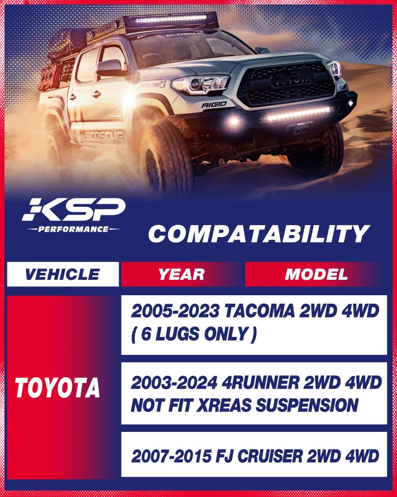 KSP PERFORMANCE KSP 1.5 "" مجموعات رفع التسوية الأمامية لتاكوما 1.5 بوصة طقم رفع الفواصل الأمامية لتويوتا تاكوما 2005-2023 4Runner 2003-2024 FJ Cruiser 2007-2015 1.5in مجموعة مستوى التعليق فواصل رفع الألومنيوم - Image 2